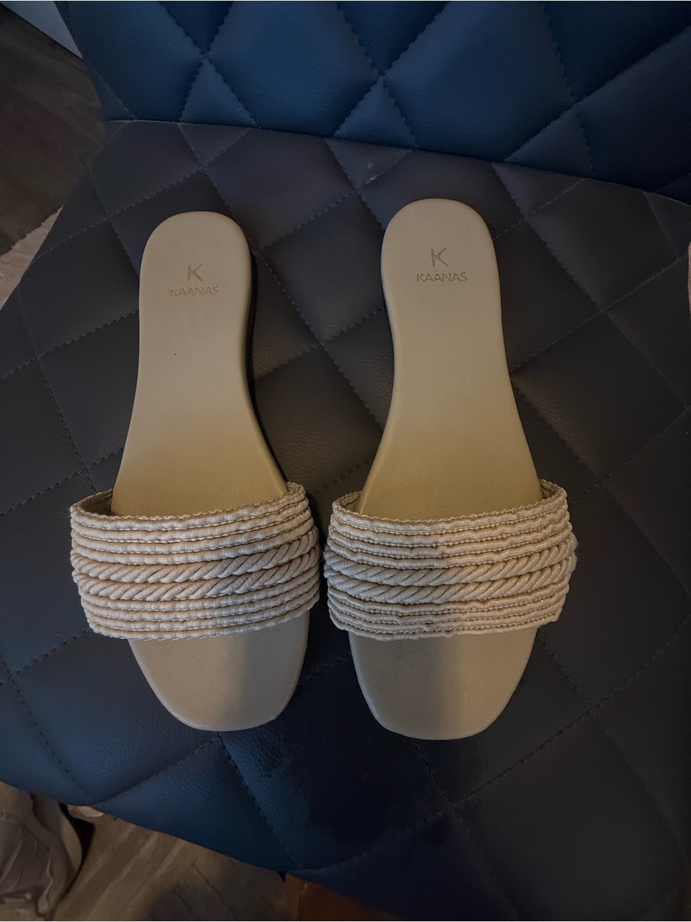 Kaanas Natural Braided Slide Sandals in Beige